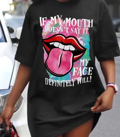 فستان Lexy Lips Print Mini Tee بأكمام قصيرة ورقبة دائرية فستان كاجوال للصيف والربيع على الشاطئ فساتين غير رسمية ملابس نسائية 1