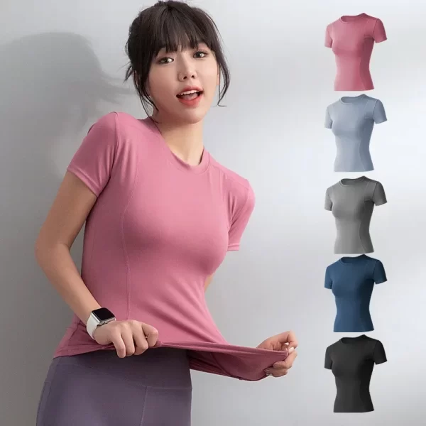 Stretch Short Sleeve T-Shirt Gym Running Yoga Clothing Women's Sports Tops Sportswear Woman Gym Women Clothing 1