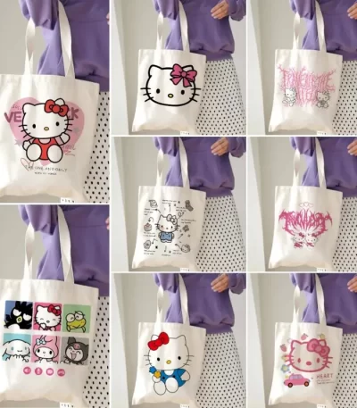 حقيبة يد صغيرة مطبوعة من MINISO-Hello Kitty ، حقيبة كتف جمالية ، صديقة للبيئة ، سعة كبيرة ، حقائب تسوق ، Y2K ، 90s ، الموضة ، السفر ، المتناثرة 1