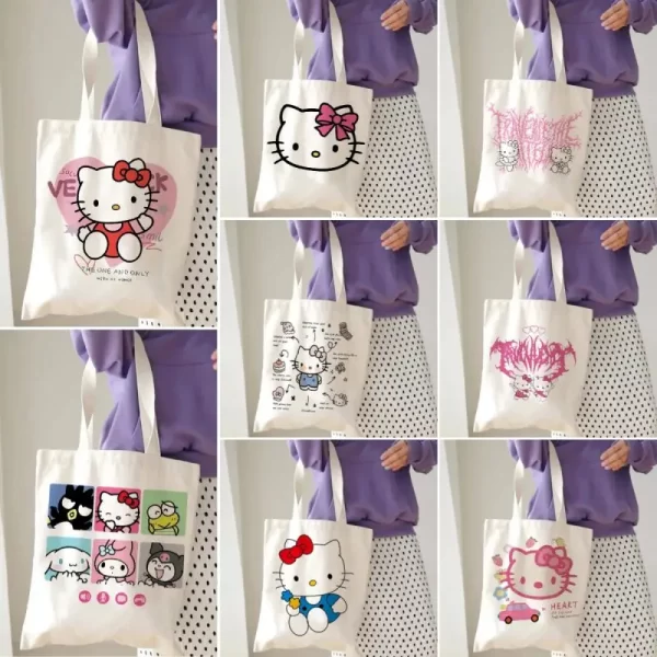 حقيبة يد صغيرة مطبوعة من MINISO-Hello Kitty ، حقيبة كتف جمالية ، صديقة للبيئة ، سعة كبيرة ، حقائب تسوق ، Y2K ، 90s ، الموضة ، السفر ، المتناثرة 1