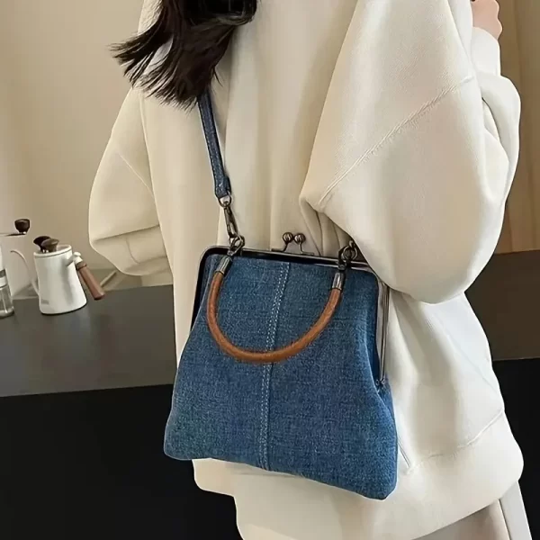 Women's Denim Handbag with Kiss Lock Clasp Vintage Coin Purses Crossbody Bag for Outdoor Portable Beach Wedding 1