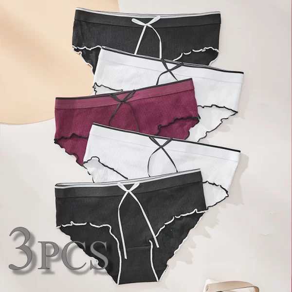 3PCS Cotton Solid Color Women's Triangle Pants Sexy Erotic Women's Panties Breathable Comfortable Women's Underwear Underpants 1