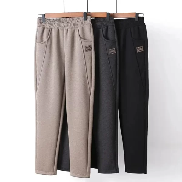 الصوف Sweatpants للنساء منتصف العمر ، مرونة الخصر ، الدافئة الحريم السراويل ، الإناث مريحة Trousers غير رسمية ، سميكة الرياضة السراويل ، الخريف والشتاء 1