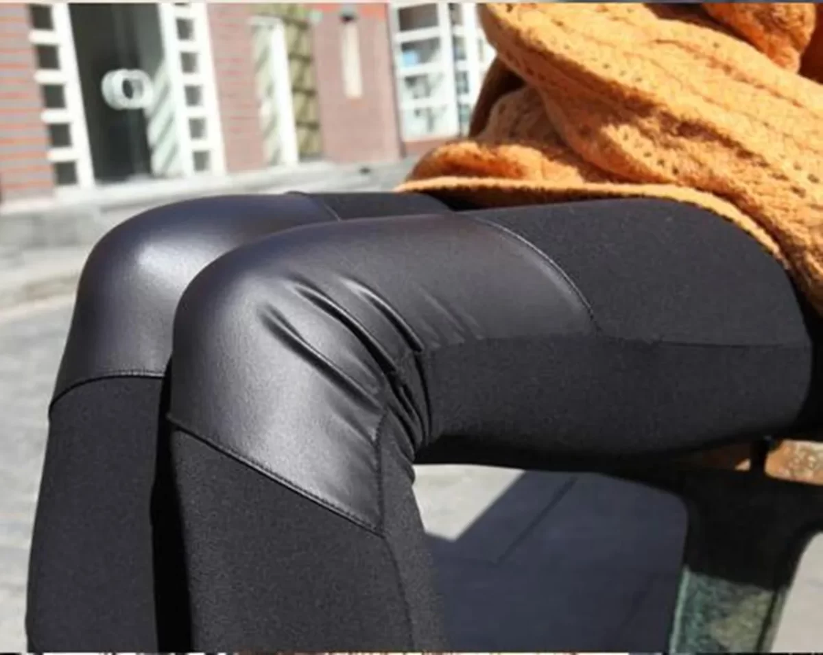 Babbytoro النساء طماق السراويل السوداء الرجل Jeggings غرزة فو بولي Leather الجلود غرزة المرقعة الساق السراويل حجم كبير 7xl 6xl Xs الأسود 1