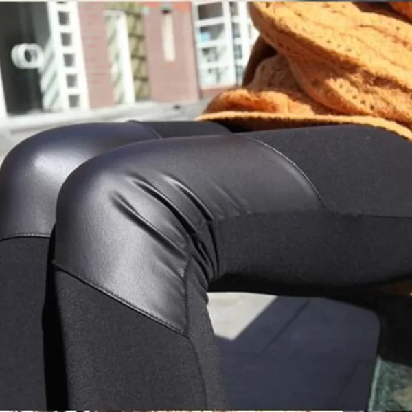 Babbytoro النساء طماق السراويل السوداء الرجل Jeggings غرزة فو بولي Leather الجلود غرزة المرقعة الساق السراويل حجم كبير 7xl 6xl Xs الأسود 1