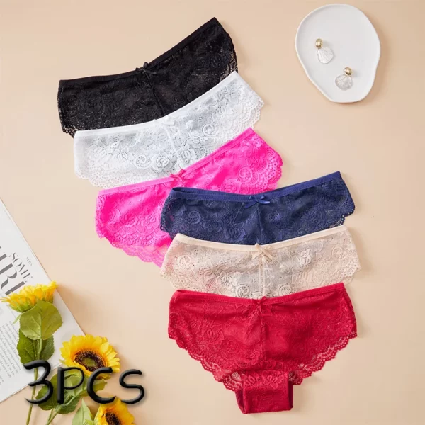 3PCS Solid Lace Panties Erotic Sexy Women's Underwear Autumn Winter Breathable Soft Girls' Briefs  Seamless Comfortable Lingerie 1