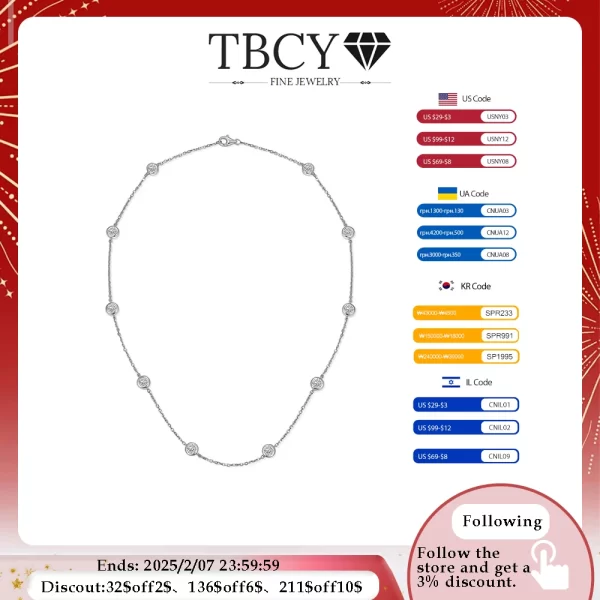 TBCYD-Moissanite المختنق قلادة للنساء ، S925 فضة ، قطع مستديرة الماس فقاعة ، سلسلة الرقبة ، مجوهرات الحفلات ، هدايا ، 3 مللي متر ، 4 مللي متر ، 5 مللي متر ، D اللون 1