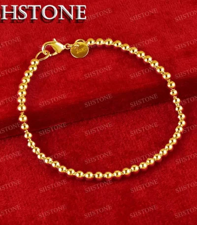 SHSTONE 18K الذهب 4 مللي متر الخرز سلسلة أساور للمرأة موضة كلاسيكية مجوهرات سيدة حفلة خطوبة الزفاف عيد ميلاد غرامة هدايا 1