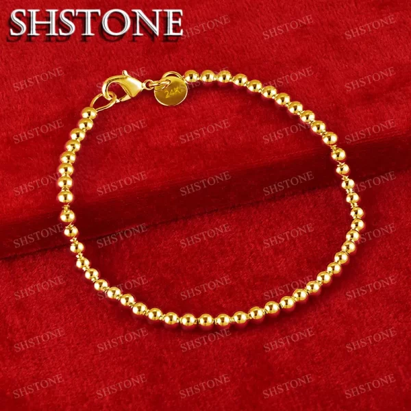 SHSTONE 18K الذهب 4 مللي متر الخرز سلسلة أساور للمرأة موضة كلاسيكية مجوهرات سيدة حفلة خطوبة الزفاف عيد ميلاد غرامة هدايا 1