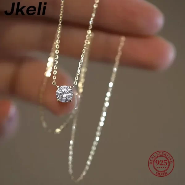 Jkeli-S925 الفضة النقية 18k الذهب متعددة الوظائف قلادة الماس واحدة ، ستة مخالب الزركون قلادة ، هدية للنساء 1