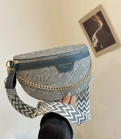 فاخر رسالة مطبوعة بو الجلود سلسلة فاني حزم للنساء أنيق الخصر حقيبة السيدات Crossbody حقيبة صدر حزمة الخصر الإناث 1