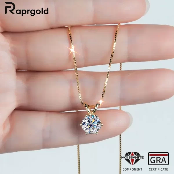 RAPRGOLD GRA معتمد 0.5-5ct مويسانيتي قلادة القلائد 925 فضة سوليتير قلادة سلسلة للنساء مجوهرات هدية 1