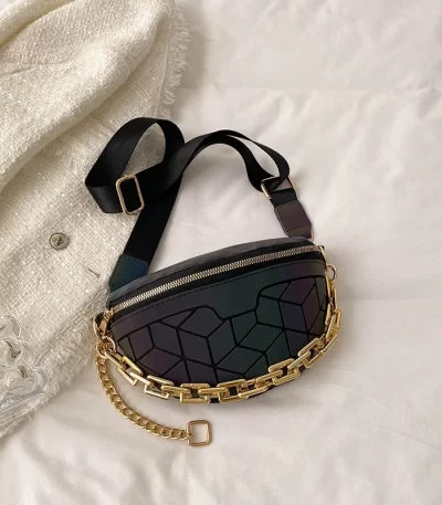 هندسي بولي Geometric جلد فاني حزمة للنساء ، ملونة ، الإسفار ، حقيبة الخصر ، Crossbody ، الصدر ، الإناث ، السيدات ، الجمالية 1