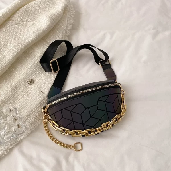 هندسي بولي Geometric جلد فاني حزمة للنساء ، ملونة ، الإسفار ، حقيبة الخصر ، Crossbody ، الصدر ، الإناث ، السيدات ، الجمالية 1