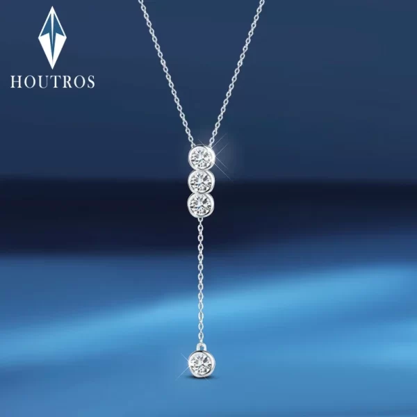 Houtros Full Moissanite قلادة للبنات, كلاسيكي فقاعة سلسلة الترقوة, 925 فضة, حفلة غرامة مجوهرات, 3 مللي متر, 5 مللي متر, GRA 1