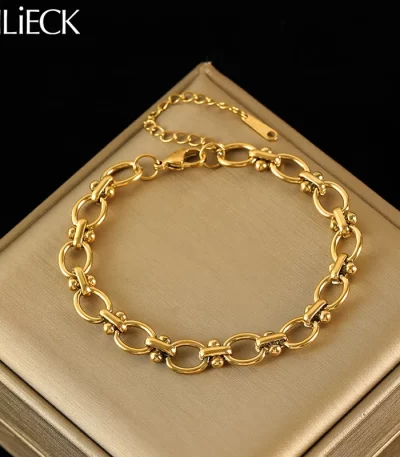 EILIECK 316L الفولاذ المقاوم للصدأ ربط سلسلة سوار للنساء العصرية الشرير 18K مطلية بالذهب مقاوم للماء سلسلة المعصم مجوهرات هدية حفلة 1