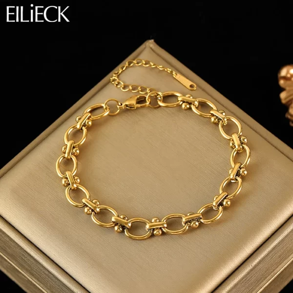 EILIECK 316L الفولاذ المقاوم للصدأ ربط سلسلة سوار للنساء العصرية الشرير 18K مطلية بالذهب مقاوم للماء سلسلة المعصم مجوهرات هدية حفلة 1