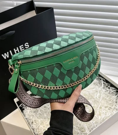 الماس شعرية بولي Leather الجلود سلسلة الخصر حقيبة للنساء ، أنيقة فاني حزمة ، الإناث الخصر حزمة ، Crossbody الصدر حقيبة ، الفاخرة 1