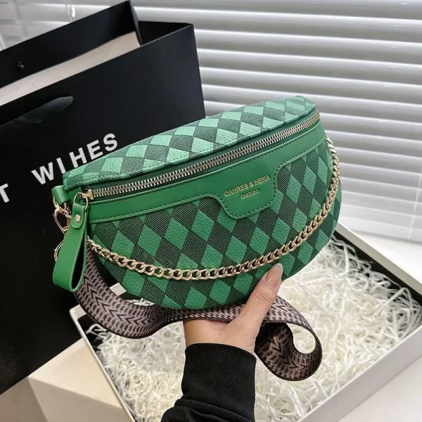 الماس شعرية بولي Leather الجلود سلسلة الخصر حقيبة للنساء ، أنيقة فاني حزمة ، الإناث الخصر حزمة ، Crossbody الصدر حقيبة ، الفاخرة 1