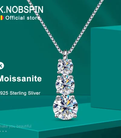 قلادة من KNOBSPIN D VVS1 Moissanite مرصعة بالألماس للسيدات مجوهرات لحفلات الزفاف مع عقد من الذهب الأبيض عيار 925 مطلي بالفضة الإسترليني عيار 18 قيراط 1