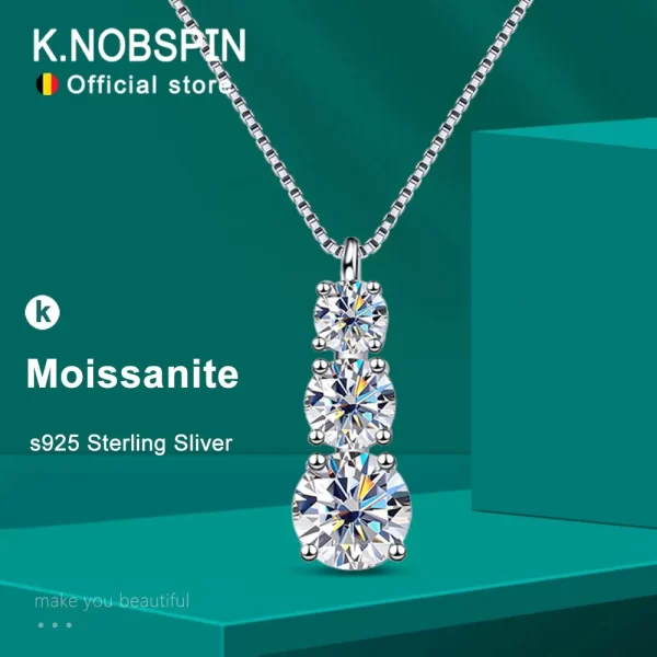 قلادة من KNOBSPIN D VVS1 Moissanite مرصعة بالألماس للسيدات مجوهرات لحفلات الزفاف مع عقد من الذهب الأبيض عيار 925 مطلي بالفضة الإسترليني عيار 18 قيراط 1