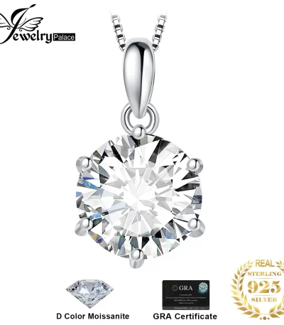 JewelryPalace مويسانيتي D اللون 1ct 1.5ct 2ct 3ct الجولة 925 فضة قلادة قلادة للمرأة لا سلسلة 1