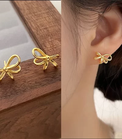 جديد بسيط المعادن Bowknot وأقراط للنساء كوريا الذهب والفضة اللون أقراط صغيرة Dairly أقراط Boucles d'oreille موضة مجوهرات 1