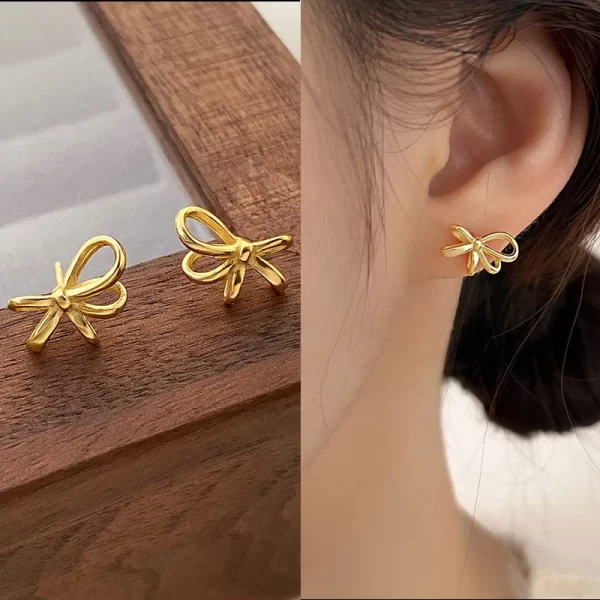 جديد بسيط المعادن Bowknot وأقراط للنساء كوريا الذهب والفضة اللون أقراط صغيرة Dairly أقراط Boucles d'oreille موضة مجوهرات 1