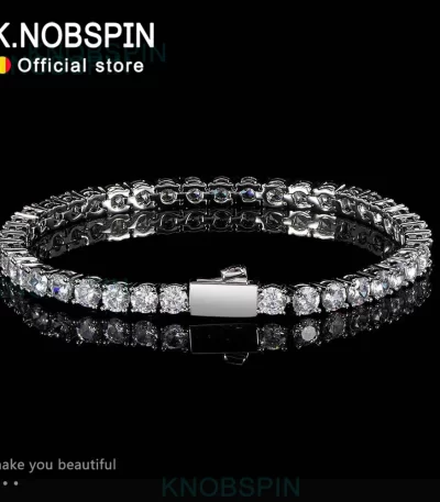 سوار للتنس من KNOBSPIN D VVS1 Moissanite بمشبك للربيع أصلي 925 مطلي بالفضة الإسترليني 18k مع أساور من GRA للرجال والنساء 1