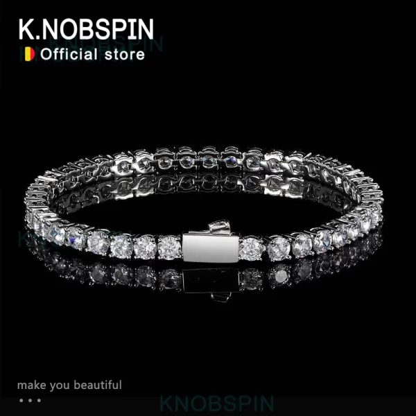 سوار للتنس من KNOBSPIN D VVS1 Moissanite بمشبك للربيع أصلي 925 مطلي بالفضة الإسترليني 18k مع أساور من GRA للرجال والنساء 1