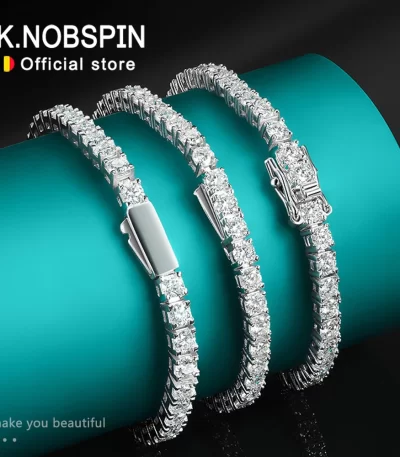 سوار تنس مويسانيتي KNOBSPIN النساء ، الفضة الإسترلينية الأصلية S925 ، مطلي بالذهب الأبيض عيار 18 مع GRA ، D vs1 1