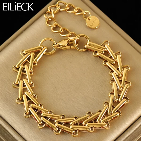 EILIECK 316L الفولاذ المقاوم للصدأ هندسية سلسلة سميكة سوار أساور للنساء العصرية 18K مطلية بالذهب مجوهرات مقاومة للماء هدية 1