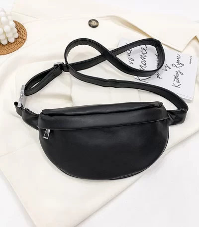 أنيقة بلون بو الجلود فاني حزم للنساء تصميم بسيط الخصر حقائب الإناث الخصر حزمة واسعة حزام Crossbody حقيبة صدر 1