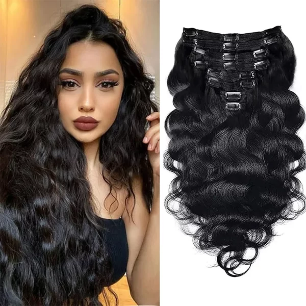 Body Wave Clip In Hair Extensions For Black Women 8Pcs Full Head Brazilian Remy Hair Extensions With Double Weft 120g 18 Clips 1