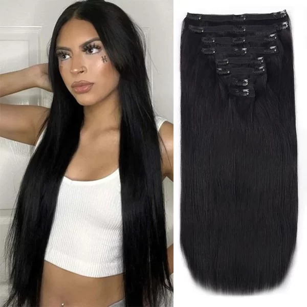 Clip In Hair Extensions Real Human Hair 8pcs Hair Extensions 120g 100% Human Hair Clip In Extensions Straight Soft Hair #2 Color 1