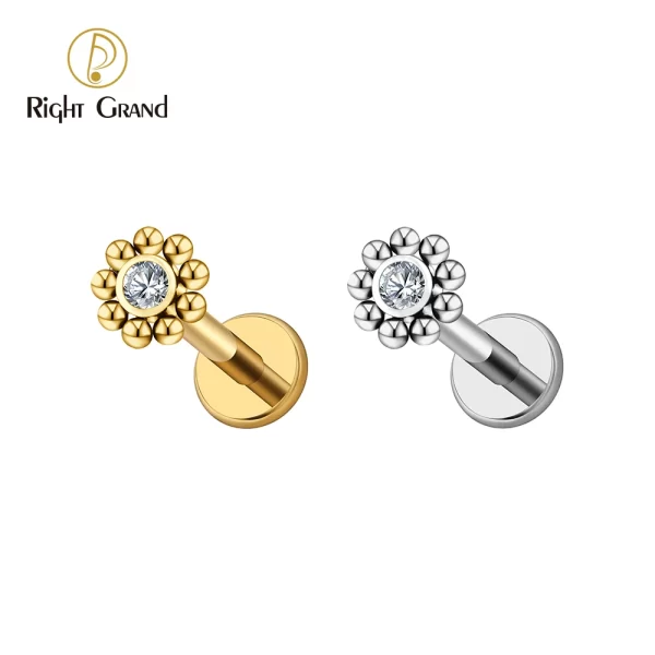 Right Grand 16G Mini Beaded Sun Labret Lip Stud Earring Tiny Flower Tragus Cartilage Helix Conch Earlobe Earring Nose Medusa Stud Piercing Body Jewelry 1