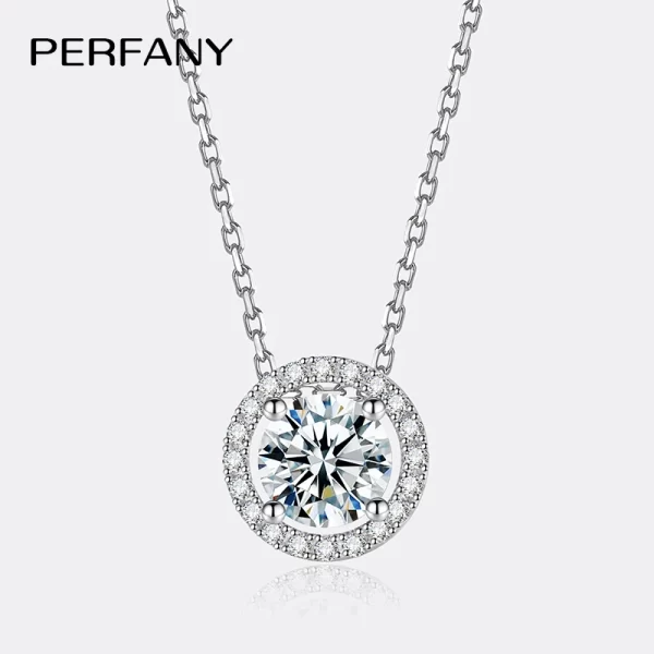 PERFANY 0.5/1/2CT مويسانيتي قلادة للنساء S925 الفضة النقية جولة مختبر قلادة الماس مجوهرات الزفاف العصرية 1