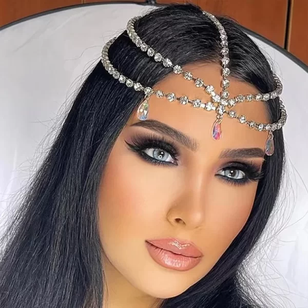 موضة لامعة كريستال المنقط سلسلة الجبين سلسلة إكسسوارات الشعر للنساء حفل زفاف فاخر حجر الراين الشعر سلسلة 1