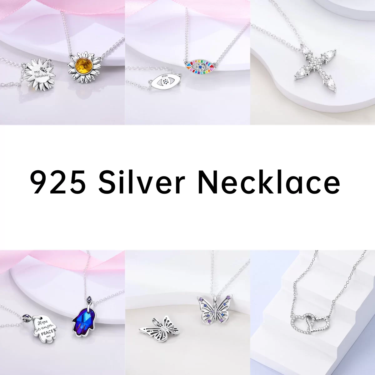 Luxury Necklace 925 Silver Original Sterling Zircon Dragonfly Butterfly Firefly Star Moon Chain Link For Women Wedding Jewelry 2