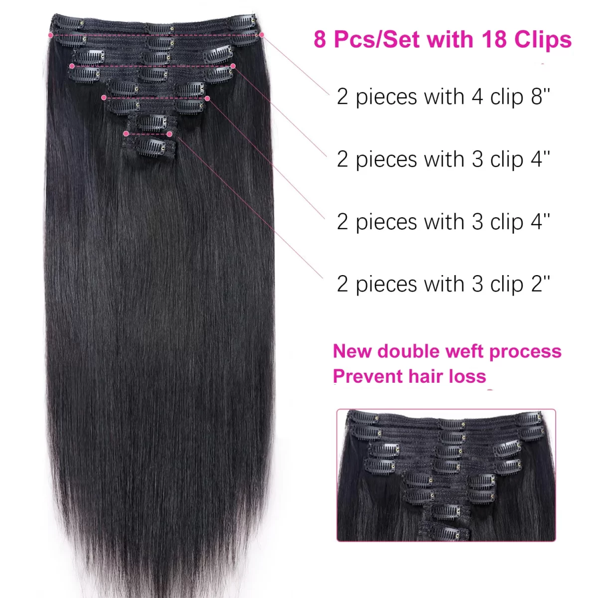 Clip In Hair Extensions Real Human Hair 8pcs Hair Extensions 120g 100% Human Hair Clip In Extensions Straight Soft Hair #2 Color 3