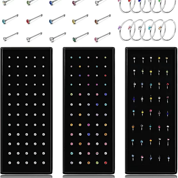 40/60 قطعة مجموعة الموضة كريستال C شكل الأنف الدائري الفولاذ المقاوم للصدأ متعدد الألوان بيند الأنف مسمار للنساء Aro Nariz المرنين Nez ثقب 1